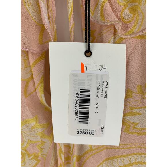 Ted Baker Frisis MIB Frill Printed Top Light Yellow Womens Size 2 Ted Size 0 - Picture 8 of 14